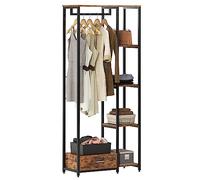 DlandHome Armario para Almacenamiento de Ropa con Estantes y Cajón Armario Abierto de Acero y MDF Percheros con Estantes para Zapatos y Bolsas para Sala de Estar, Dormitorio, Tiendas 180 cm Marrón