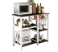 DlandHome Estantería Cocina Multiuso para Horno Microondas Mueble Auxiliar de Cocina Mueble Cocina Estanterias Metalicas Almacenaje con Caja de Almacenamiento de Frutas, Negro