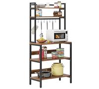 DlandHome Estantes de cocina para almacenamiento, mueble de almacenamiento de postre de cocina con estantes para microondas, horno, herramientas de cocina, 80 x 40 W x 170 cm, color marrón y negro