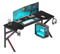DlandHome Mesa ergonómica para Videojuegos, 160 cm, Mesa Grande para PC, con Alfombrilla Grande para ratón, Mesa de Ordenador con Soporte para Bebidas y Gancho para Auriculares