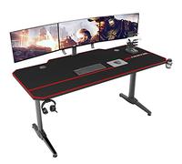 DlandHome Mesa Gaming 140 cm Mesa Gaming PC Escritorio Ergonomista Mesa Ordenador Gaming con Alfombrilla de Ratón Grande & Estante de Mango de Juego con USB, Negro