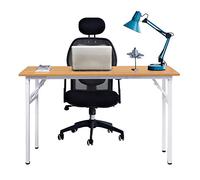DlandHome Mesa Plegable Mesa de Ordenador Escritorio de Oficina 100x60cm Mesa de Estudio Puesto de Trabajo Mesas de Recepción Mesa de Formación,Teca/Blanco