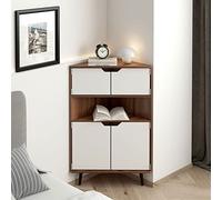 DlandHome - Mueble de almacenamiento de esquina de 4 niveles, muebles de almacenamiento independientes con puertas y estantes para cocina, sala de estar, entrada, teca