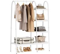 DlandHome - Perchero con estantes para zapatos y bolsas, armario abierto con estantes de acero y MDF, perchero de 5 niveles para sala de estar, dormitorio, tiendas 100x40x150 cm, color blanco