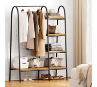 DlandHome Percheros de ropa independientes, estante de metal para ropa para el hogar con estantes de almacenamiento de 4 niveles y barra para colgar, organizador de almacenamiento para dormitorio,