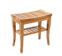 DlandHome Taburete Baño de bambú de Bain con Estante, Siège de Douche/Baignoire Antidérapant pour Salle de Bain,Color Primario