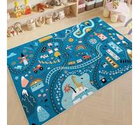 DLAYLQZG Alfombra de Juego con Caminos y Actividades - Felpa Cristal Antideslizante para Sala de Juegos, Guardería, Dormitorio - Diseño Mapa de Aventura y Ciudad (Style 2,100x160cm)