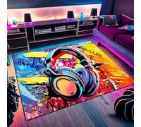 DLAYLQZG Alfombra Decorativa con Diseño Auriculares Juego Música Graffiti Coche Carreras Deportivo Salón Dormitorio Habitación Juegos para Adolescentes Adultos Niños Niñas (Style 3,100x150cm)