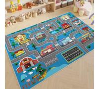 DLAYLQZG Alfombra Educativa con Diseño de Tráfico Vial, Antideslizante para Sala de Juegos, Dormitorio, Guardería & Salón, Niños y Niñas (Azul,80x160cm)