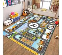 DLAYLQZG Alfombra Juego Obra Vial, Alfombra Ciudad con Helipuerto y Maquinaria de Construcción, Alfombra Antideslizante Lavable para Dormitorio Sala de Juegos (Style,80x120cm)