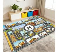 DLAYLQZG Alfombra Juego Obra Vial, Alfombra Ciudad con Helipuerto y Maquinaria de Construcción, Alfombra Antideslizante Lavable para Dormitorio Sala de Juegos (Style,80x160cm)