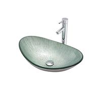 DLAZUM Lavabo de baño sobre encimera, Lavabo artístico de Vidrio Templado con Grifo y desagüe emergente, Anillo de Montaje.,B-B