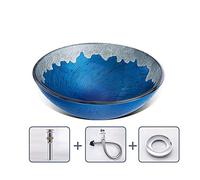 DLAZUM Lavabo Redondo de Vidrio Templado con Textura de Roca para Colocar sobre encimera, con Grifo Tipo Cascada, Lavabo Decorativo para baño, Ideal para el hogar, Hotel o balcón, 42,Blue-B