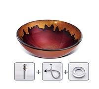 DLAZUM Lavabo Redondo de Vidrio Templado con Textura de Roca para Colocar sobre encimera, con Grifo Tipo Cascada, Lavabo Decorativo para baño, Ideal para el hogar, Hotel o balcón, 42,Red-B