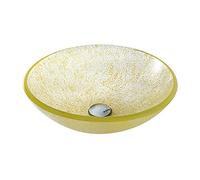 DLAZUM Lavabo Redondo para baño, Lavabo de encimera de Vidrio Templado, Lavabo de tocador Moderno con desagüe y Anillo de Montaje, Color Rojo, Solo Lavabo.,Yellow-Basin Only