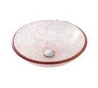 DLAZUM Lavabo Redondo para baño, Lavabo de encimera de Vidrio Templado, Lavabo de tocador Moderno con desagüe y Anillo de Montaje, Color Rojo, Solo Lavabo.,Red-Basin Only