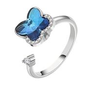 DLAZUM Lindo Anillo de Mariposa Azul, Anillo antiestrés para Mujer de Plata de Ley 925, Anillo Giratorio Ajustable con circonita Brillante para niñas, Hijas, mamás, Esposas