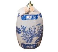 DLAZUM Taburete de jardín Chinoiserie de cerámica con Forma de Tambor para Interior y Exterior, Estilo Tradicional para baño y Patio, Color Azul y Blanco,Blue