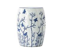 DLAZUM Taburete de jardín de cerámica Decorativo de Tambor Azul y Blanco de Porcelana, taburetes para Cambiar Zapatos, Pintados a Mano.,White