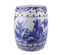 DLAZUM Taburete de jardín de cerámica, Taburete Decorativo de jardín, de cerámica, Pintado a Mano, con Paisaje Azul, Flores y pájaros, Taburete de Tambor, Enfriador, Taburete de tocad,3