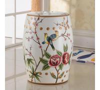 DLAZUM Taburete de jardín de cerámica, Taburete Decorativo de jardín de cerámica, taburetes de Tambor Chinos, Flor y pájaro esmaltados y Pintados a Mano, Mesa Auxiliar con Soporte par,White C