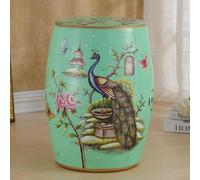 DLAZUM Taburete Decorativo de cerámica para jardín, con Forma de Tambor, esmaltado y Hueco, con Pinturas de Pavos Reales, Ideal para terrazas, Patios y cabañas.,Turquoise