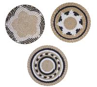 DLBTWDOYLS Cesta decorativa bohemia para colgar en la pared, cesta de pared de paja hecha a mano, conjunto de adornos redondos para colgar en la pared, bandeja de decoración de pared de fondo (I)