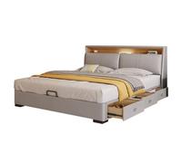 DLCQIJI Moderna base de cama de tamaño matrimonial, color gris, plataforma tapizada de cuero con cabecera de almacenamiento, soporte de listones de madera, sin ruido