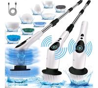 DLD Limpiador Giratorio eléctrico, Cepillo de Limpieza inalámbrico con Brazo de extensión Ajustable, 9 Cabezales de Limpieza reemplazables, Limpiador de Ducha eléctrica para baño, bañera, Azulejos,