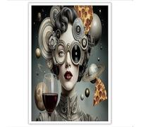 DLERFLOVR Arte Mural en Lienzo con Chica Del Planeta Retro Póster de Arte Estética Mecánica Steampunk Cuadro en Lienzo Decoración De Pared Para Salon Dormitorio Oficina, 80x120cm, Gris Plateado