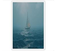 DLERFLOVR Arte Mural en Lienzo con Velero Oceánico Clásico Póster de Arte Estilo Realista Cuadro en Lienzo Decoración De Pared Para Salon Dormitorio Oficina, 50x70cm, Azul Grisáceo