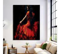 DLERFLOVR Cuadro en Lienzo Pintura Al Óleo De Figuras 80l x 120an cm para Dormitorios Cuadro Decorativos Bailaora De Flamenco Lienzos Decorativo Pared Comedor Decoracion Pasillo Mujer, Rojo