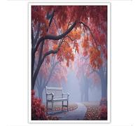 DLERFLOVR Cuadro Sobre Lienzo 50x70cm Sin marco Parque De Otoño Cuadro en lienzo Hojas De Otoño En Un Banco Del Parque Lienzos Decorativos para Dormitorios Comedor Oficina Pasillo y Cocina, Rojo