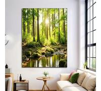 DLERFLOVR Cuadro Sobre Lienzo Río Moss 20l x 30an cm - Impresión En Lienzo Bosque Tranquilo Cuadros Pared Imágenes Cuadros Decoracion para Sala de Estar Pasillo Dormitorio, Verde Esmeralda
