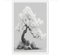 DLERFLOVR Cuadros de Lienzo de Baño Estilo Minimalista Arte de Pared Bonsái De Flor De Pera Cuadros Decorativos para Sala de Estar Décor Dormitorio Regalo, 80x120cm Sin Marco, Gris Claro