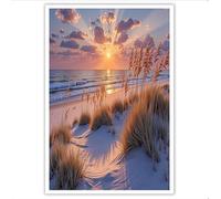 DLERFLOVR Cuadros Decoracion - 60x90cm Cuadro en Lienzo Playa De Algas Lienzos Decorativos Atardecer En La Playa Decoracion Pared para Salon Dormitorio Baño Oficina, Naranja