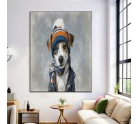 DLERFLOVR Cuadros Decoracion Jack Russell Terrier, 30x40cm Cuadros en Lienzo Viste A Tu Perro Para El Invierno Impresiones de Lienzo Decoración de Pared Para Comedor Oficina Pasillo Baño, Gris Claro