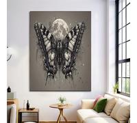 DLERFLOVR Cuadros Decoracion Salon Modernos 70x100cm Cuadro en Lienzo Luna De Mariposa Pinturas Lienzo Temas Celestiales Decorativo para Dormitorios Pasillo Oficina Cocina Y Baño - Beige Oscuro