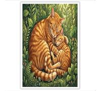 DLERFLOVR Cuadros Decorativos Lienzo Bosque Exuberante Póster de Arte Una Gata Naranja Sus Gatitos Se Abrazan. Cuadro en Lienzo Decoración de Pared para Salon Habitación Infantil Comedor, 30x40cm