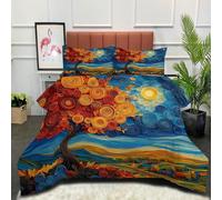 DLERFLOVR Edredón Cama 105, Relleno Nórdico Árbol De Papel Plumón Ligero Suave Transpirable Pintura Al Óleo De Un Pueblo Abstracto Edredón de Fibra para Otoño e Invierno, Azul