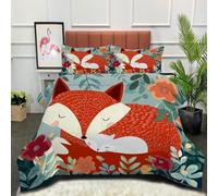 DLERFLOVR Edredón Cama 150, Relleno Nórdico Lindo Zorro Plumón Ligero Suave Transpirable Jardín De Dibujos Animados Edredón de Fibra para Otoño e Invierno, Rojo