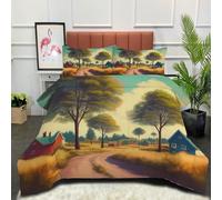 DLERFLOVR Edredón Cama 90, Relleno Nórdico Camino del Pueblo Plumón Ligero Suave Transpirable Pueblo Antiguo Edredón de Fibra para Otoño e Invierno, Marrón Claro