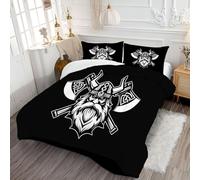 DLERFLOVR Edredón Nórdico Cama 105, Edredón Estampado con Antiguos Vikingos Relleno Nórdico Mitología Vikinga Ligero y Cálido con 2 Fundas para Cualquier Temporada Negro 200x200cm
