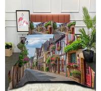 DLERFLOVR Edredón Nórdico Cama 150, Edredón Estampado con Calles De Pueblos Pequeños Edredón Relleno Nórdico Pueblo Medieval Ligero y Cálido con 2 Fundas para Cualquier Temporada Marrón 220x240cm