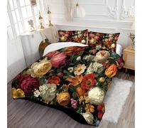 DLERFLOVR Edredón Nórdico Cama 150, Edredón Estampado con Rosas Y Tulipanes Relleno Nórdico Estilo Barroco Ligero y Cálido con 2 Fundas para Cualquier Temporada Naranja 220x240cm