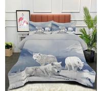DLERFLOVR Edredón Nórdico Lobo Blanco - Relleno Nórdico 4 Estaciones Montañas Nevadas - Ultra Suave - Colcha AlternativoCama 90 Edredón Acolchado 135x200cm Blanco