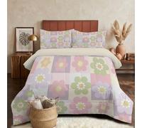 DLERFLOVR Edredón Relleno Nórdica Reversible de Dos Colores Cama 150 Edredon 4 Estaciones Bloques Florales Retro Suave y Transpirable Nórdico Invierno con 2 Fundas Almohada, 240x220cm, Rosa Nude