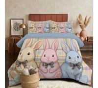 DLERFLOVR Edredón Relleno Nórdica Reversible de Dos Colores Cama 150 Edredon 4 Estaciones Conejo De Pascua Suave y Transpirable Nórdico Invierno con 2 Fundas Almohada, 240x220cm, Amarillo Claro