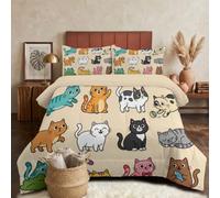 DLERFLOVR Edredón Relleno Nórdica Reversible de Dos Colores Cama 150 Edredon 4 Estaciones Gato De Dibujos Animados Suave y Transpirable Nórdico Invierno con 2 Fundas Almohada, 240x220cm, Beige