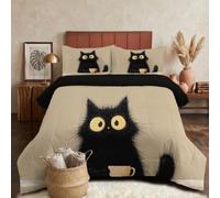 DLERFLOVR Edredón Relleno Nórdica Reversible de Dos Colores Cama 150 Edredon 4 Estaciones Gato Negro Rizado Suave y Transpirable Nórdico Invierno con 2 Fundas Almohada, 240x220cm, Beige Cálido